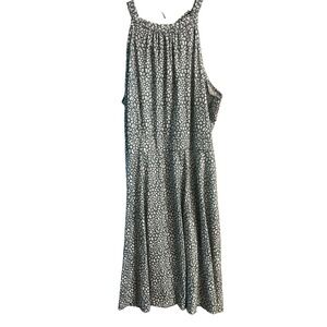 Womens M Sage Green White Animal Print Midi Dress Sleeveless Tie Back Fit Flare